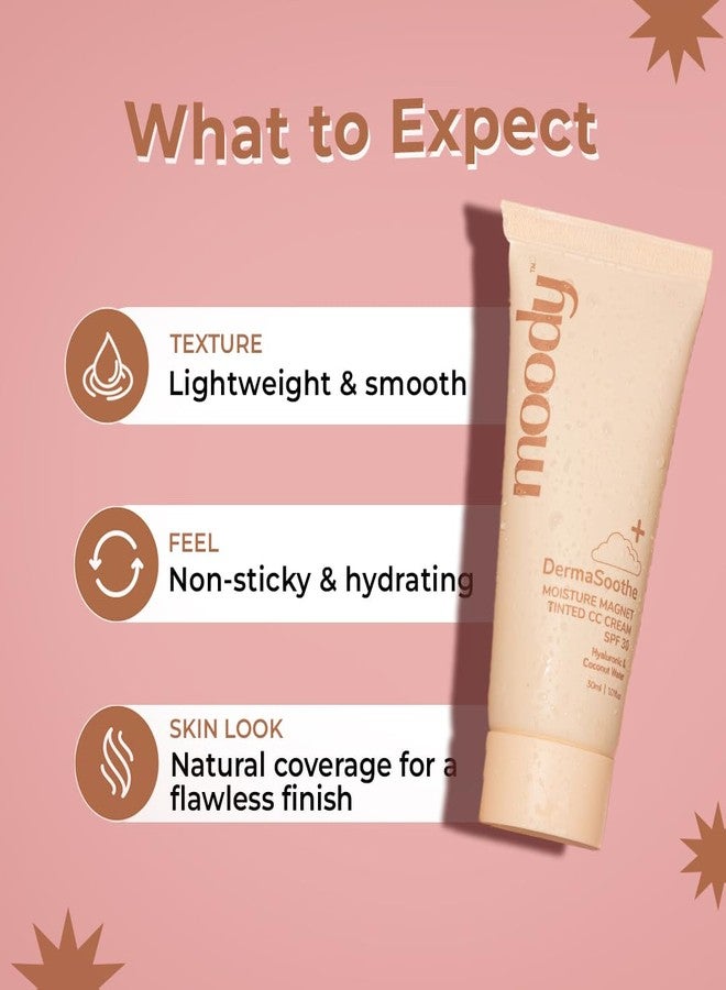 Moody Derma Soothe Moisture Magnet Tinted CC Cream with SPF 30 - (Medium Shade) | Acts as a Primer, Moisturizer, Skin Tint & Sunscreen | Light Make-Up Glow | For All Skin Types, 30ml - Image 5