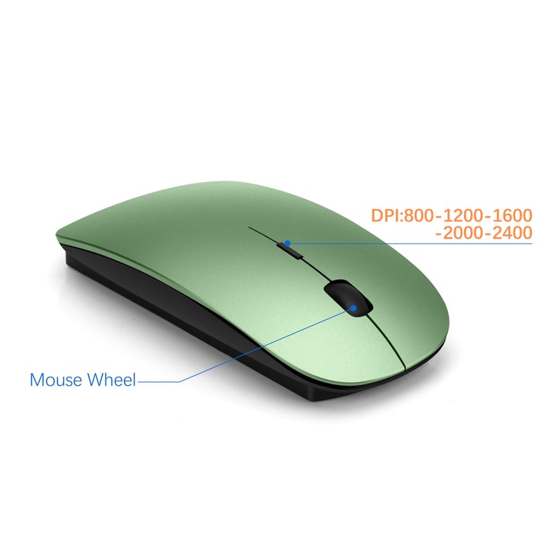 TopMate Wireless Keyboard and Mouse Ultra Slim Combo, TopMate 2.4G Silent Compact USB 2400DPI Mouse and Scissor Switch Keyboard Set with Cover, Batteries Included, for PC/Laptop/Windows/Mac - Green Black - Image 4