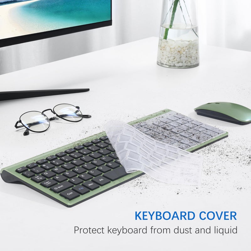 TopMate Wireless Keyboard and Mouse Ultra Slim Combo, TopMate 2.4G Silent Compact USB 2400DPI Mouse and Scissor Switch Keyboard Set with Cover, Batteries Included, for PC/Laptop/Windows/Mac - Green Black - Image 5