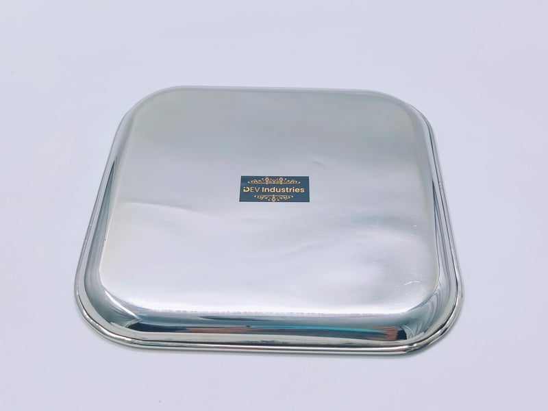 DEV INDUSTRIES Stainless Steel Multi Purpose Square Shape Floral Design Steel Quarter Service Plates ((00 No.) (18cm), Pack of 6) - Image 5
