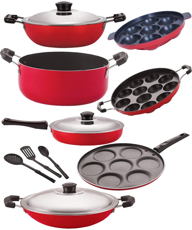 Nirlon Non Stick PFOA Free Scratch Resistant Coating Cookware Set of10 Pieces (2.6mm_DKD(J)_CS22_AC_AP7_AP12_UP7_FP12_3spoon) - Image 1