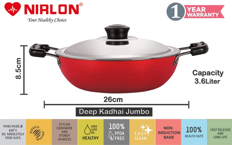 Nirlon Non Stick PFOA Free Scratch Resistant Coating Cookware Set of10 Pieces (2.6mm_DKD(J)_CS22_AC_AP7_AP12_UP7_FP12_3spoon) - Image 2