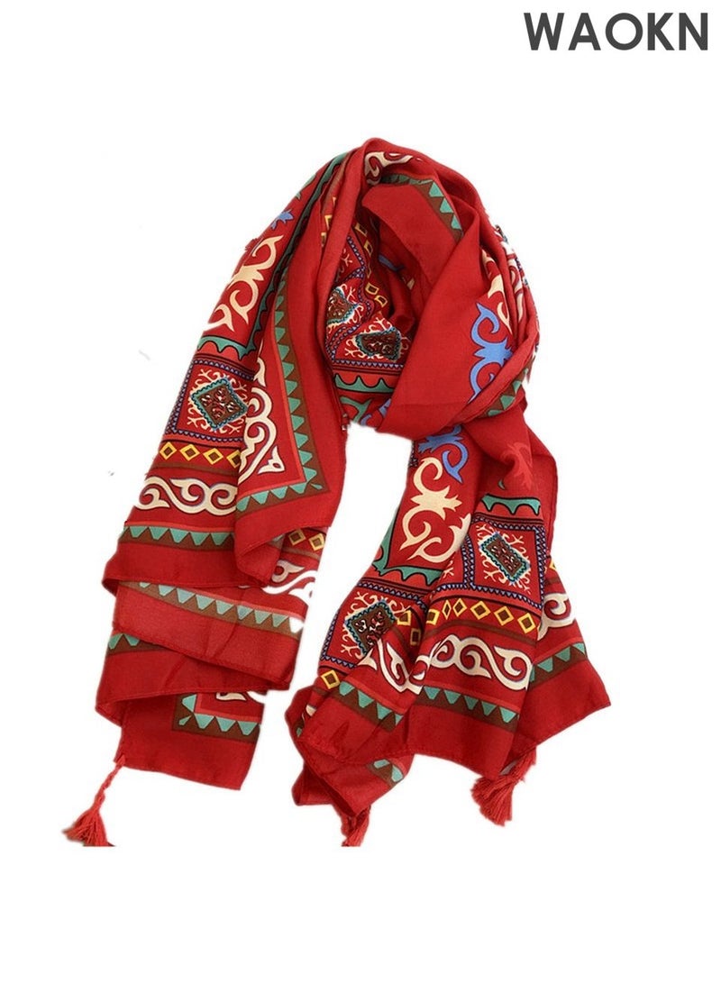 WAOKN Lady's Scarf Silk Scarf Long Silk Scarf Women's Red Square Scarf Decorative Sun Protection Scarf Function Silk Thin Scarf Beach Sun Shawl, Lightweight Scarf Four Seasons Fashion Scarf - Image 1