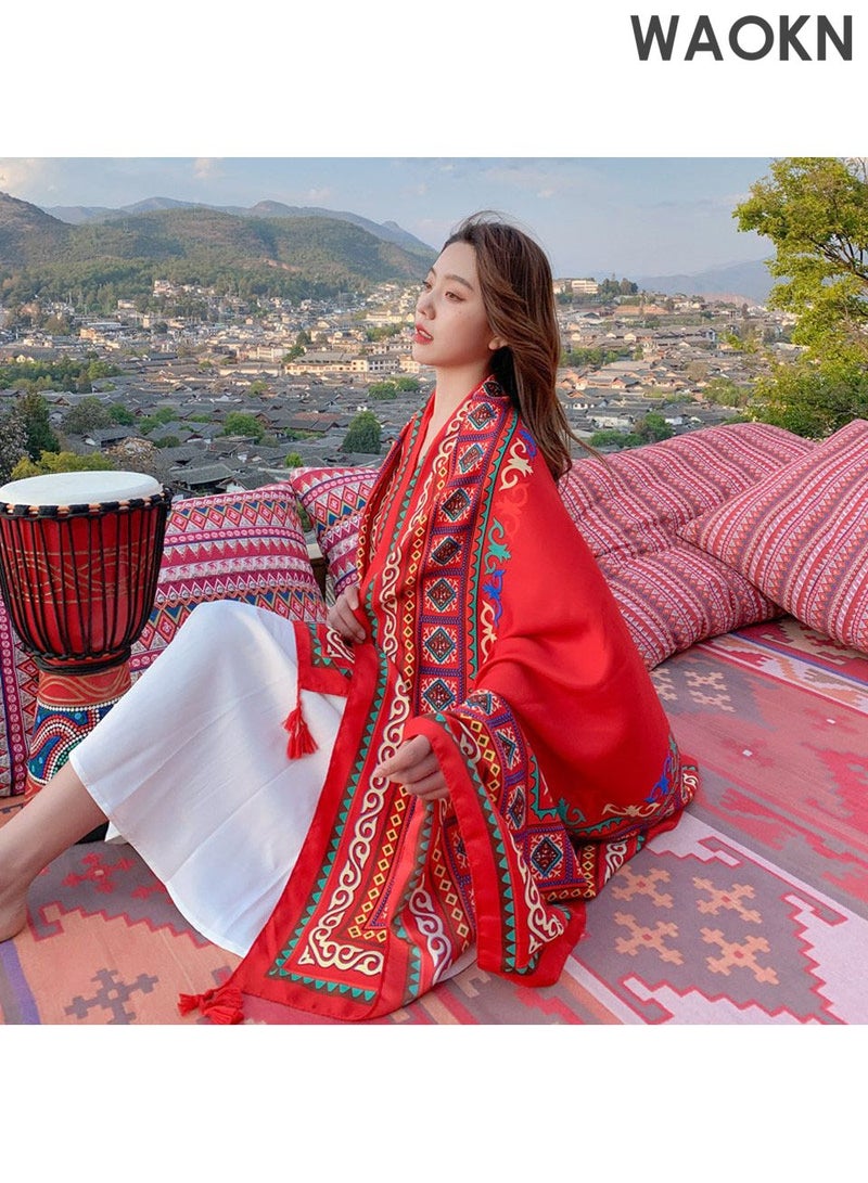 WAOKN Lady's Scarf Silk Scarf Long Silk Scarf Women's Red Square Scarf Decorative Sun Protection Scarf Function Silk Thin Scarf Beach Sun Shawl, Lightweight Scarf Four Seasons Fashion Scarf - Image 2