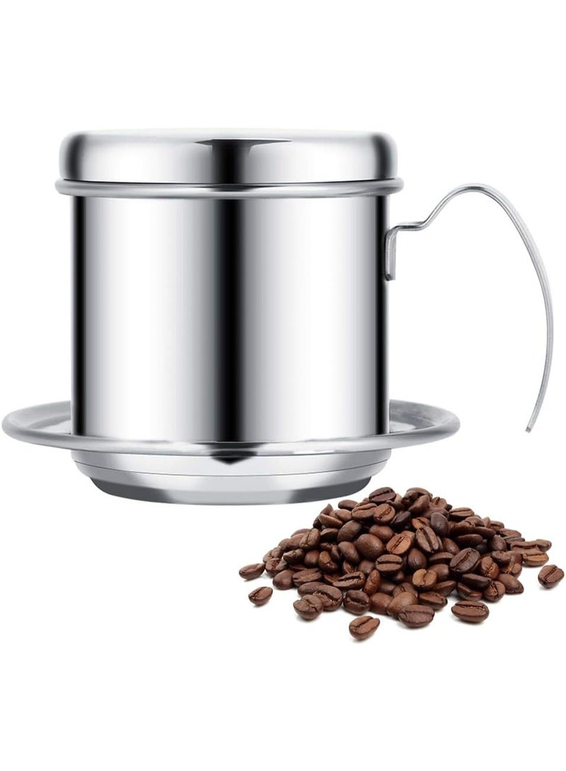 1Set Portable Stainless Steel Vietnamese Vietnam Drip Coffee Drippe Filter Coffee Filter Maker Brewer Cup Mug Kitchen Office (Silvery) - Image 1