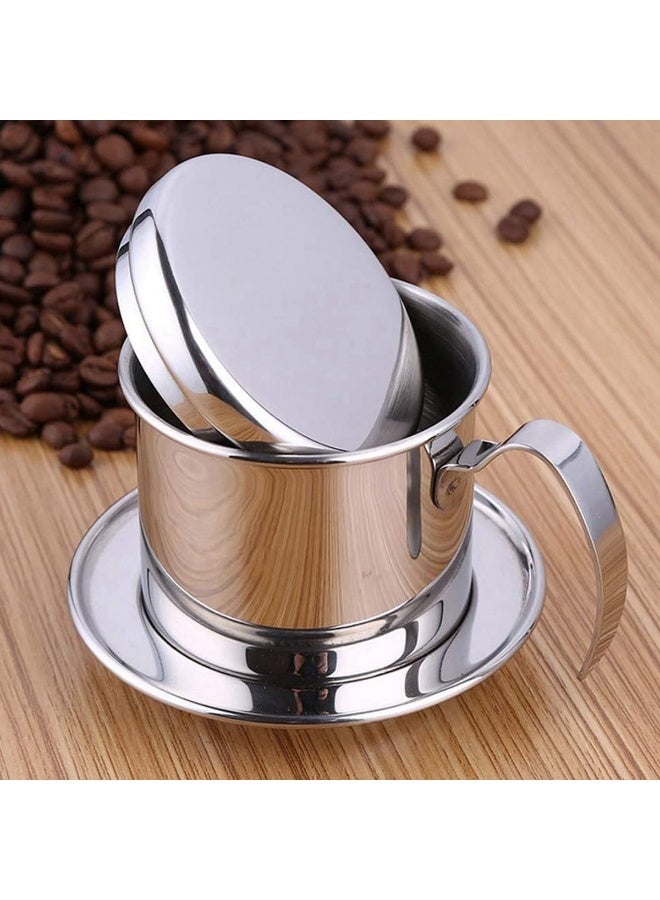1Set Portable Stainless Steel Vietnamese Vietnam Drip Coffee Drippe Filter Coffee Filter Maker Brewer Cup Mug Kitchen Office (Silvery) - Image 3