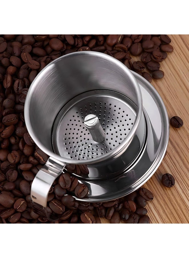 1Set Portable Stainless Steel Vietnamese Vietnam Drip Coffee Drippe Filter Coffee Filter Maker Brewer Cup Mug Kitchen Office (Silvery) - Image 5