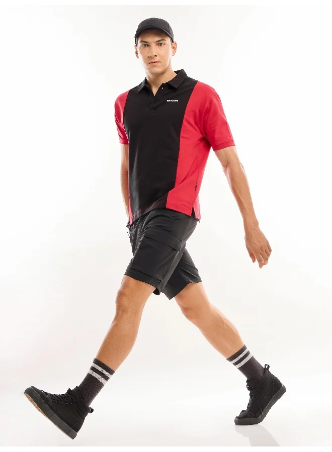 Beyoung Red Cut And Sew Polo T-shirt For Men
