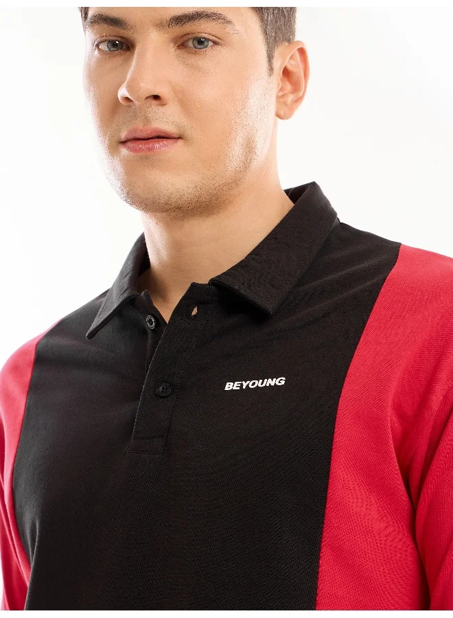 Beyoung Red Cut And Sew Polo T-shirt For Men