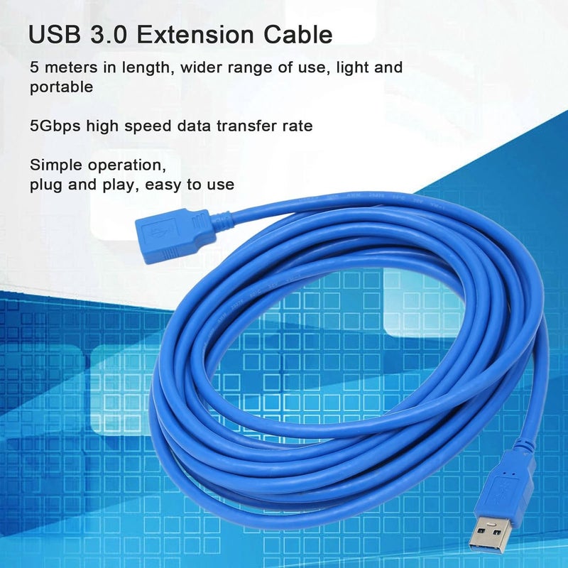 Yunseity USB 3.0 Extension Cable, 5Gbps High Speed Data Transmission 5m Light Portable, with Plug and Play, for Hard Disk Flash Drive Mouse Keyboard Printer Scanner - Image 2