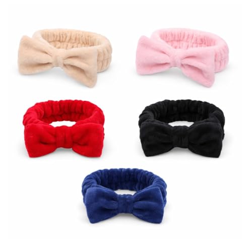 BLUE BEADS Soft Bow Spa Headband for Women – Hair Band for Face Wash, Skincare, Facial & Shower | Elastic Plush Headband for Girls | Spa & Beauty Routine Use (Random Colour, 2 Pcs) - Image 1