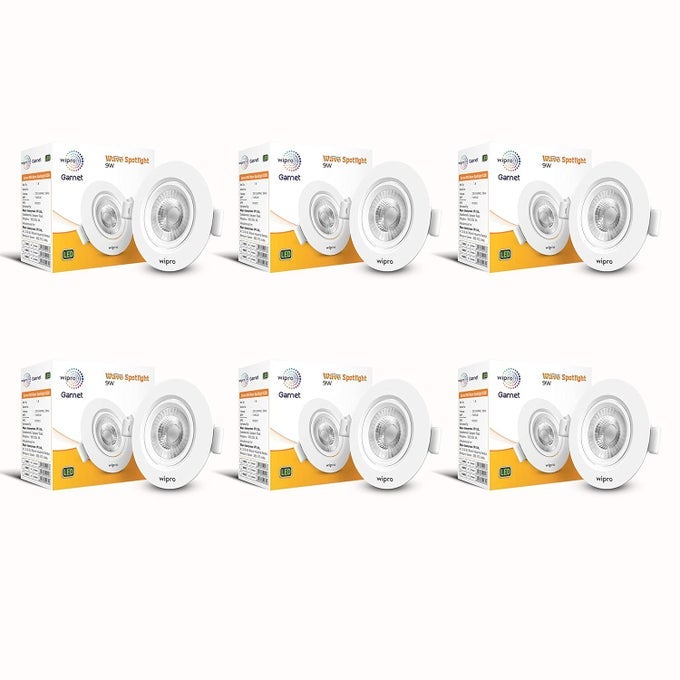 GARNET 9W ROUND LED WAVE SPOTLIGHT COB SPOTLIGHT FOR CEILINGWARM WHITE LIGHT 2700K ADJUSTABLE DESIGN RECESSED TILTABLE DOWNLIGHTER FOR FALSE CEILING CUTOUT 100 MM PACK OF 6