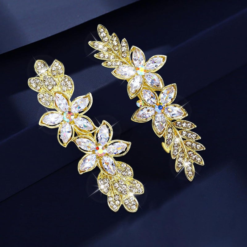 WHAVEL 2PCS Rhinestone Hair Barrettes for Women Gold Hair Clips Crystal Flower Barrette Wedding Hair Clips Fancy Hair Clips Wedding Prom Formal Hair Accessories for Women
