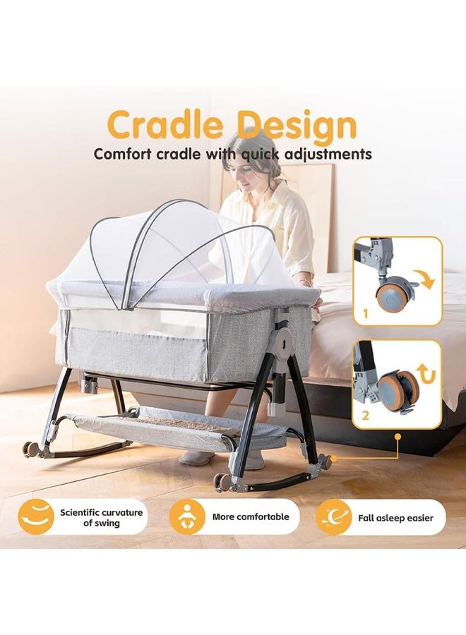 DUNISO Baby Bassinet, Bedside Bassinet for Baby, 6 Height Adjustable Baby Bed, 3 in 1 Bassinet Bedside Sleeper with Wheels, Baby Cradle， Mosquito Net, Portable Bedside Crib for Infant/Newborn - Image 3