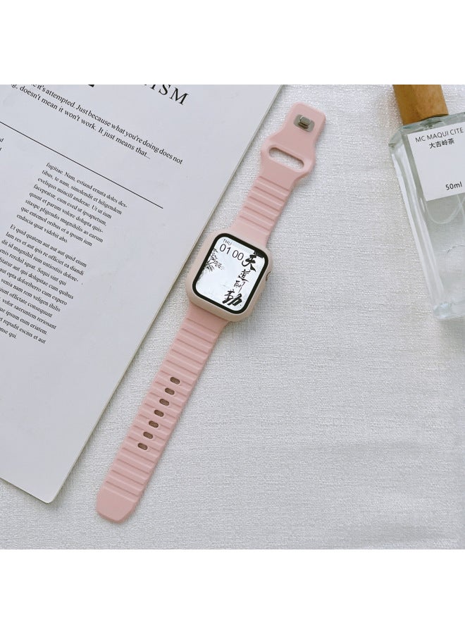 Suitable For Apple Watch Strap For Apple Watch6/5/4/3/2/1 Diamond Wave Pattern Plus Protective Case Silicone Case-Color:Pink-Appearance Size:41mm