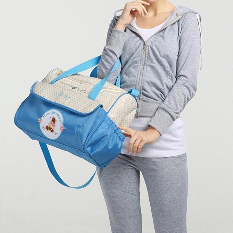 Diaper Bag Set 5-Piece Light Rose Cute Cartoon Pattern - Waterproof 900D Oxford Cloth Lightweight Diaper Bag for New Parents Hospital Travel Baby Essentials Storage - Image 2