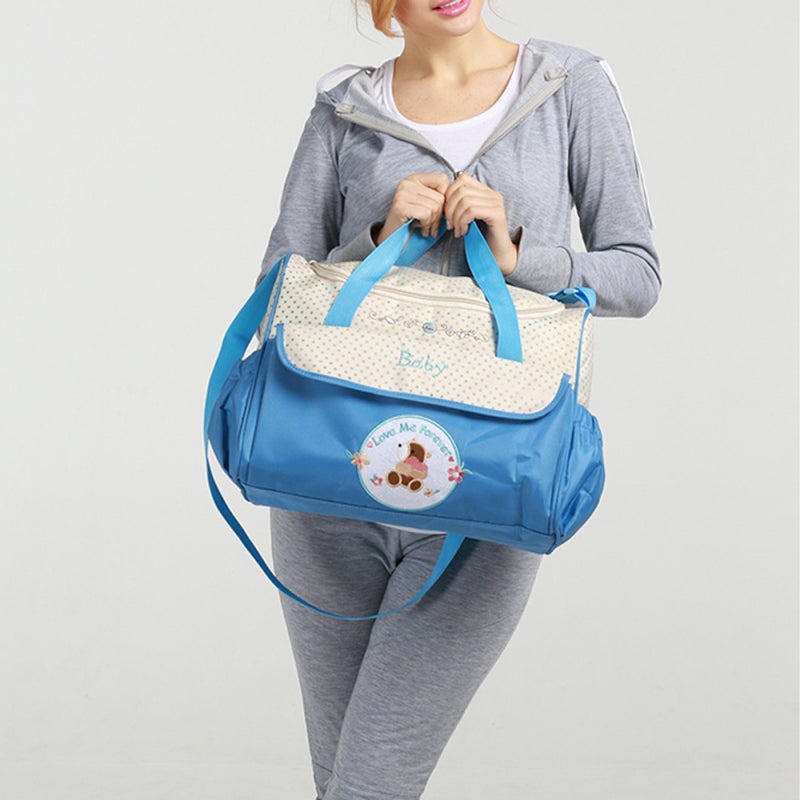Diaper Bag Set 5-Piece Light Rose Cute Cartoon Pattern - Waterproof 900D Oxford Cloth Lightweight Diaper Bag for New Parents Hospital Travel Baby Essentials Storage - Image 4