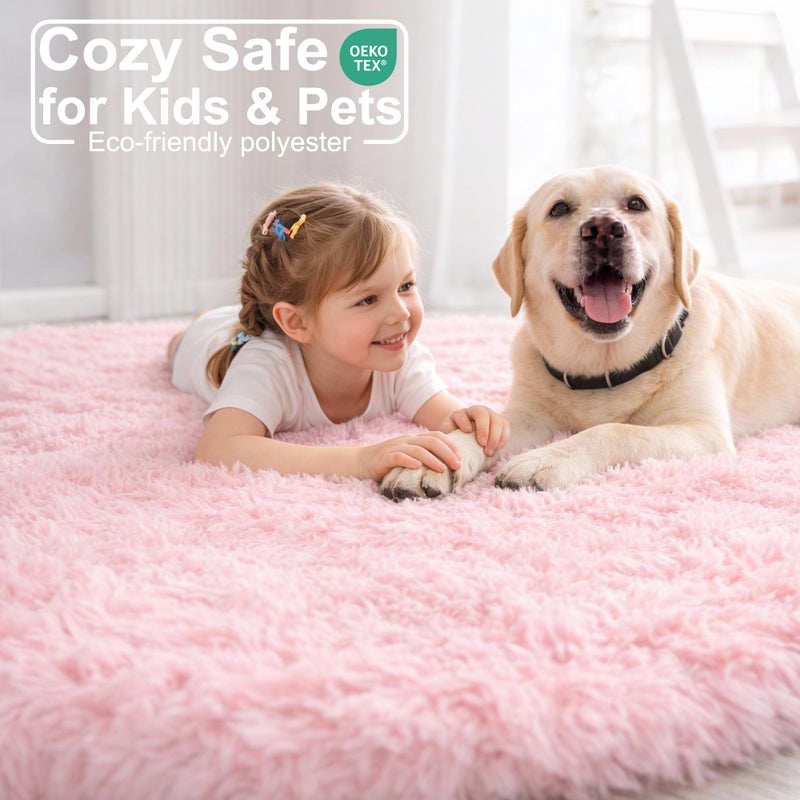 Amdrebio Pink Round Area Rugs 7Ft for Girls Bedroom Decor, Fluffy Large Circle Rug for Living Room, Kids Room, Teen, Fuzzy Plush Carpets for Baby Nursery, Dorm, Classroom, Big Indoor Kawaii Play Rug - Image 2