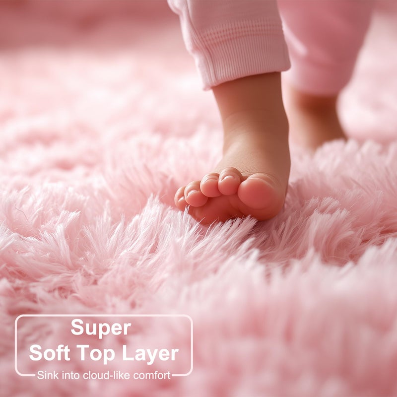 Amdrebio Pink Round Area Rugs 7Ft for Girls Bedroom Decor, Fluffy Large Circle Rug for Living Room, Kids Room, Teen, Fuzzy Plush Carpets for Baby Nursery, Dorm, Classroom, Big Indoor Kawaii Play Rug - Image 3