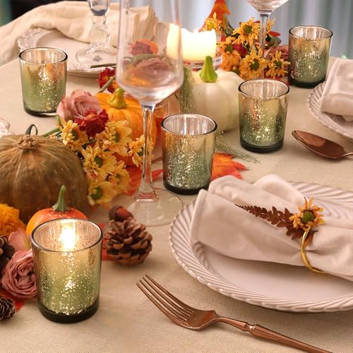 Volens Green Votive Candle Holders Set of 12, Speckles Mercury Glass Tealight Candle Holder Bulk for Table Wedding Centerpiece, Green and Gold Party Decorations & Home Decor - Image 2
