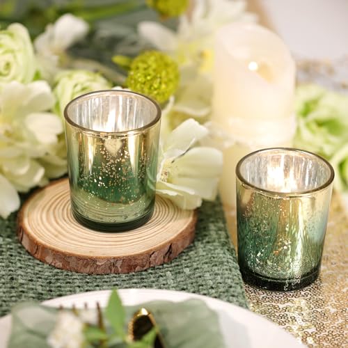 Volens Green Votive Candle Holders Set of 12, Speckles Mercury Glass Tealight Candle Holder Bulk for Table Wedding Centerpiece, Green and Gold Party Decorations & Home Decor - Image 5