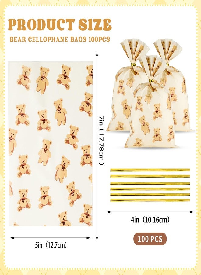 Docvania Cello Cellophane Treat Gift Bags Bear Cookie Bags 100 pcs 5 X 7 Goodie Bag with Ties for Mother's Day, Valentine's Day and Parties, Weddings - Image 2