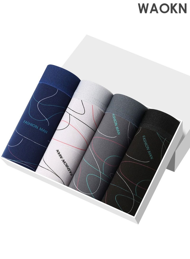 WAOKN 4 Pack Men’s Sort Boxer Briefs & Trunks,High Elasticity Men's Sort Briefs & Trunks Breathable and Comfortable Fashion Anti-Chafing Stretch Cotton, Breathable Stretch Cotton Moisture-Wicking Underwear,Modern Fit Low Rise - Image 1