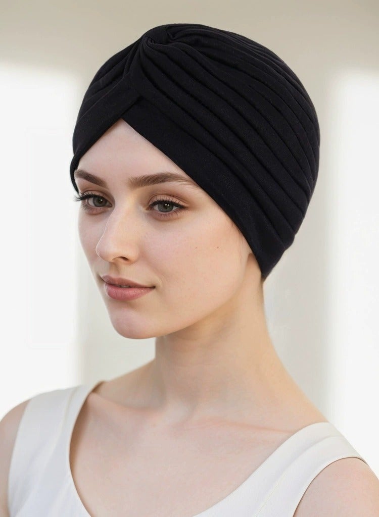 3 Pieces Turbans for Women Soft Turban Head Wrap Pleated Beanie Cap - Image 2