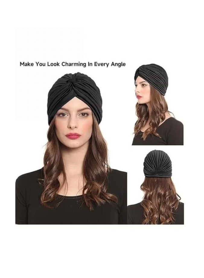 3 Pieces Turbans for Women Soft Turban Head Wrap Pleated Beanie Cap - Image 5