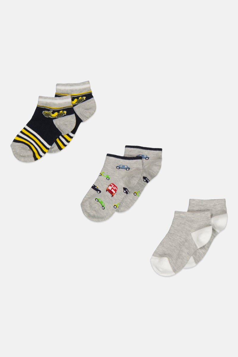 RBX Kids Boy 3 Pairs Allover Print Ankle Socks, Grey Combo  - Image 1