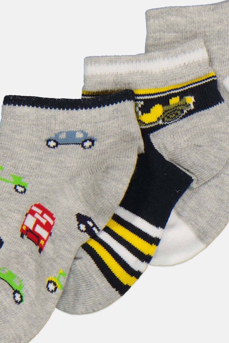 RBX Kids Boy 3 Pairs Allover Print Ankle Socks, Grey Combo  - Image 2