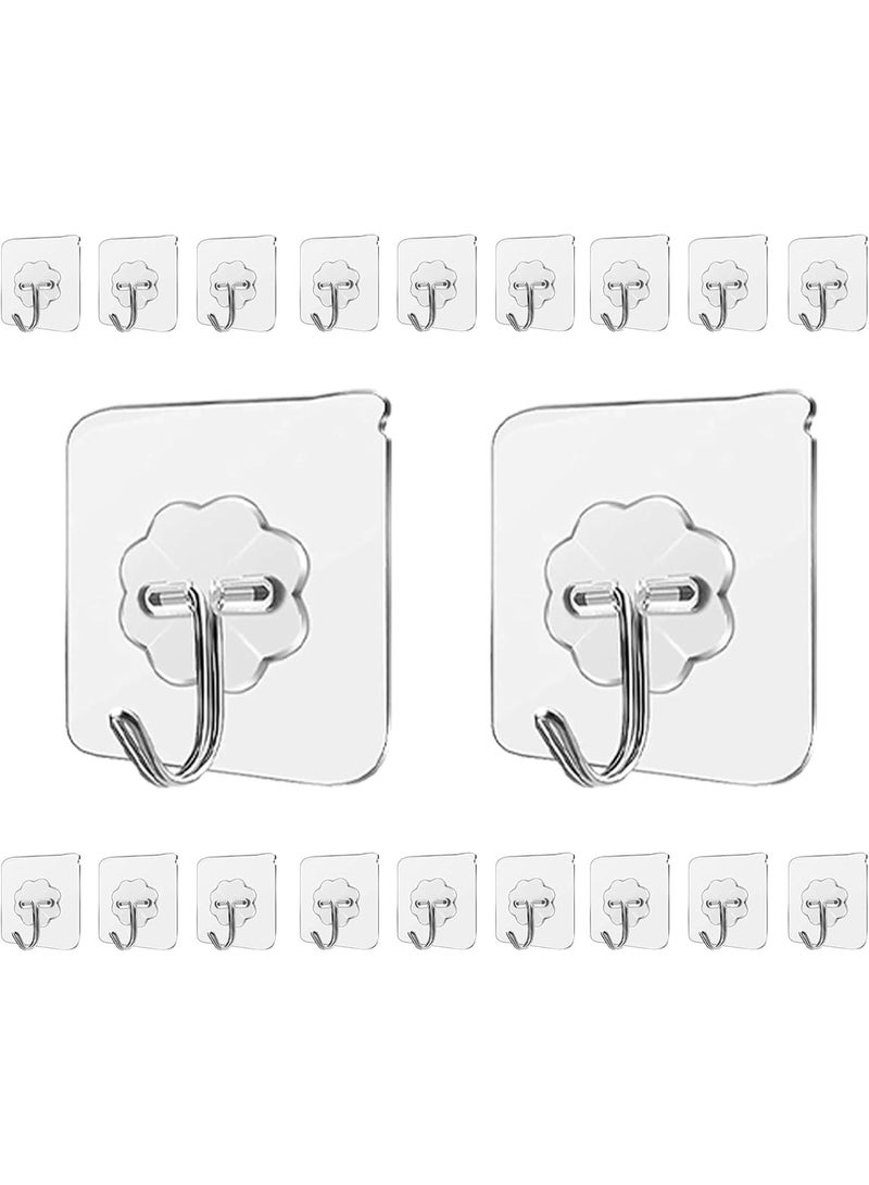 Wall hook adhesive set, sticks to bathroom, room, door and kitchen, heavy duty for hanging towels, robes, jackets, keys and calendars (transparent wall hooks - 20 pieces) - Image 1