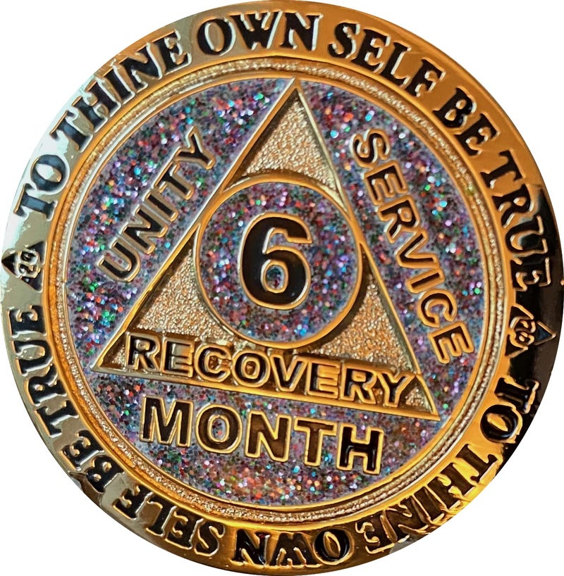 RecoveryChip 6 Month AA Medallion Reflex Funfetti Birthday Glitter Gold Sobriety Chip - Image 3