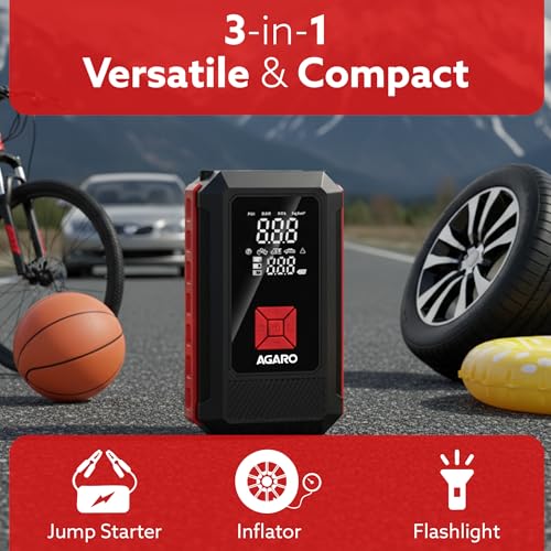AGARO أغارو ريجال - منفاخ الإطارات ومشغل القفز، للسيارات والدراجات، 14.8V، حتى 150 PSI، بطارية قوية 10000 mAH، ضوء LED، شاشة رقمية، فوهات متعددة - Image 2