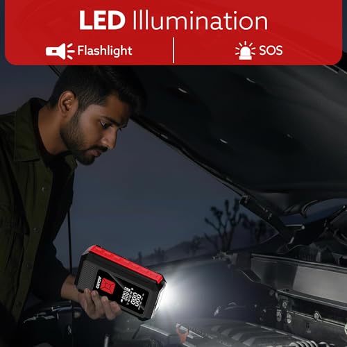 AGARO أغارو ريجال - منفاخ الإطارات ومشغل القفز، للسيارات والدراجات، 14.8V، حتى 150 PSI، بطارية قوية 10000 mAH، ضوء LED، شاشة رقمية، فوهات متعددة - Image 5