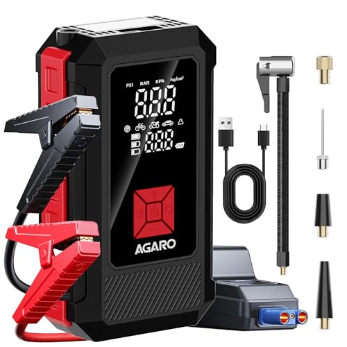 AGARO أغارو ريجال - منفاخ الإطارات ومشغل القفز، للسيارات والدراجات، 14.8V، حتى 150 PSI، بطارية قوية 10000 mAH، ضوء LED، شاشة رقمية، فوهات متعددة - Image 1