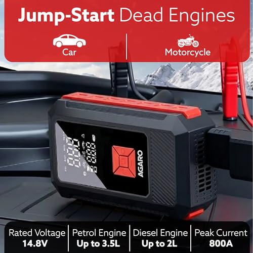 AGARO أغارو ريجال - منفاخ الإطارات ومشغل القفز، للسيارات والدراجات، 14.8V، حتى 150 PSI، بطارية قوية 10000 mAH، ضوء LED، شاشة رقمية، فوهات متعددة - Image 3
