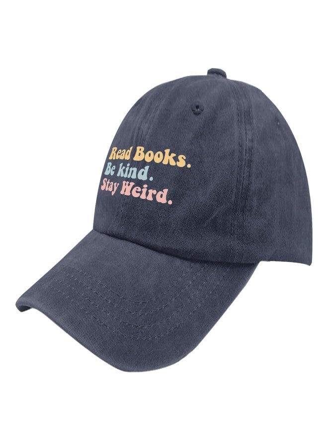 ODCRAT Book Lover Dad Hat Read Books Be Kind Stay Weird Dad Hats, Graphic Hat for Men Navy Blue - Image 2
