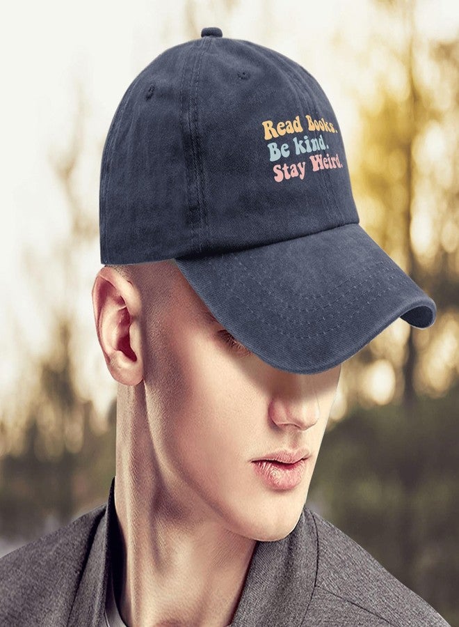 ODCRAT Book Lover Dad Hat Read Books Be Kind Stay Weird Dad Hats, Graphic Hat for Men Navy Blue - Image 4
