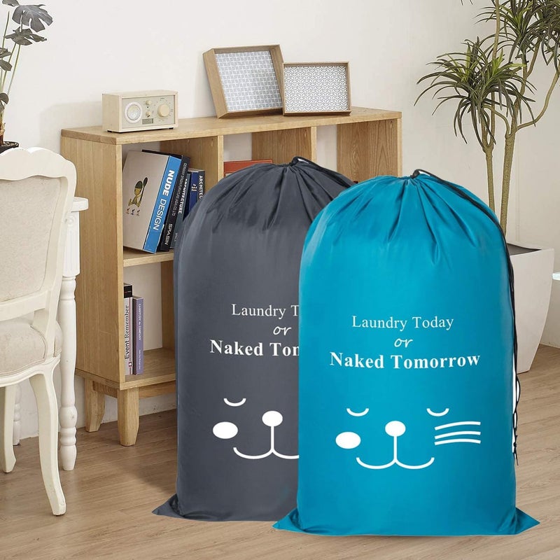 ToolHouse 2Pcs Travel Laundry Bag, Rip-Stop Machine Washable Dirty Clothes Organizer, Large Capacity and with Drawstring,Heavy Duty Camping Laundry Bag, Easy Fit a Laundry Hamper or Basket(Blue, Gray) - Image 4