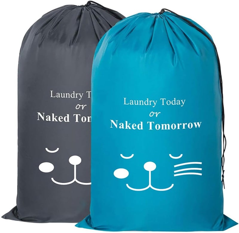 ToolHouse 2Pcs Travel Laundry Bag, Rip-Stop Machine Washable Dirty Clothes Organizer, Large Capacity and with Drawstring,Heavy Duty Camping Laundry Bag, Easy Fit a Laundry Hamper or Basket(Blue, Gray) - Image 1
