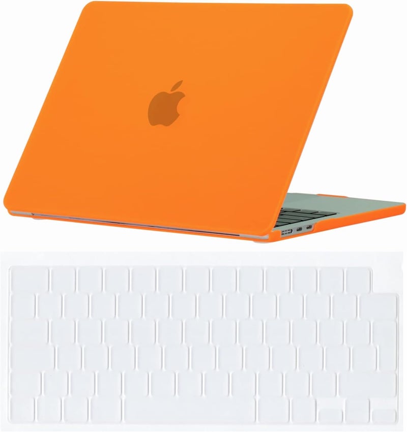 سيفن لاين متوافق مع حافظة MacBook Air 13 بوصة شريحة M2/M3/M4 2022-2025 لـ 13.6 بوصة موديل A2681/A3113/A3240 حافظة صلبة غير لامعة للكمبيوتر المحمول مع غطاء لوحة مفاتيح، برتقالي - Image 1