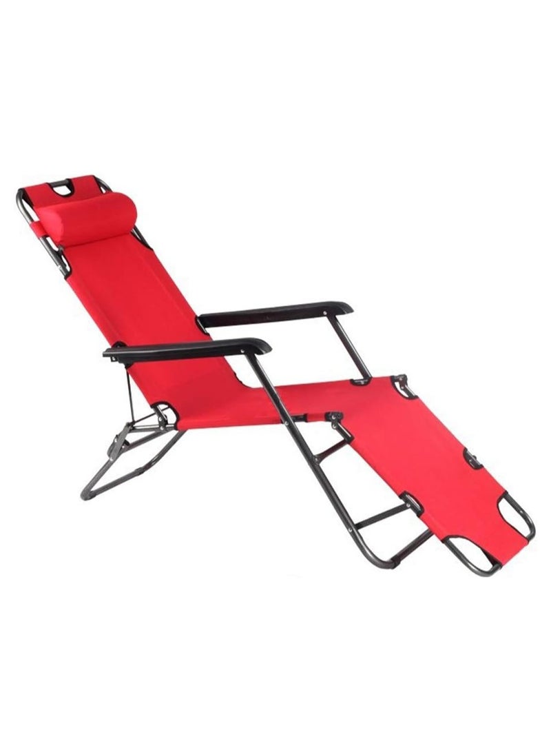 كينغ كامب كرسي استرخاء قابل للطي باوضاع امالة قابلة للتعديل مع وسادة قابلة للازالة للتخييم وحمام السباحة والشاطئ والفناء يدعم وزن 250 كجم، C في المنزل، 3701-احمر، البوليستر قماش - Image 1