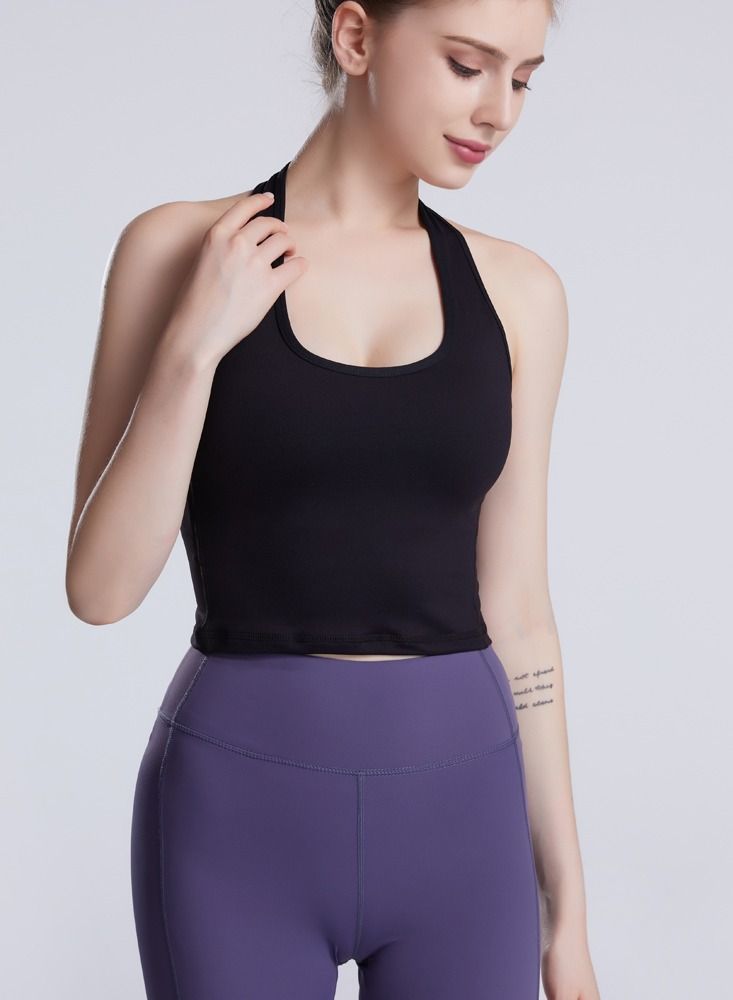 Loquat Exercise Running Yoga Fitness Top Black - Image 1