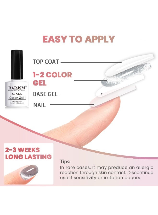 RARJSM Cat Eye Gel Nail Polish Set 6 Pcs Magnetic Sparkle Diamond Glitter Nude Pink Light Purple Red Silver Sheer Pink Velvet Ice Jelly Gel Polish with Magnet Stick UV LED Curing Requires Soak Off