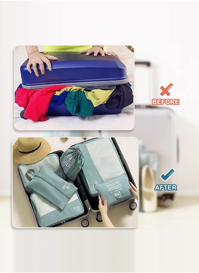 6-Piece Light Green Travel Packing Cube Set, Organize Suitcases with Style & Efficiency