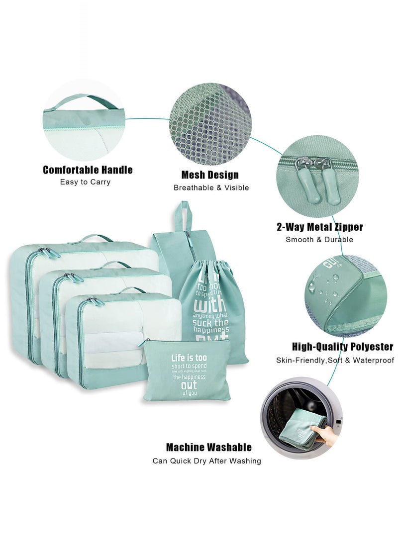6-Piece Light Green Travel Packing Cube Set, Organize Suitcases with Style & Efficiency