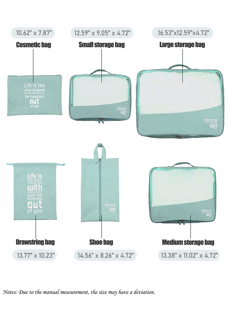 6-Piece Light Green Travel Packing Cube Set, Organize Suitcases with Style & Efficiency
