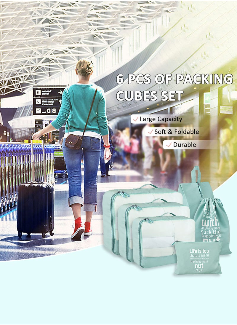 6-Piece Light Green Travel Packing Cube Set, Organize Suitcases with Style & Efficiency