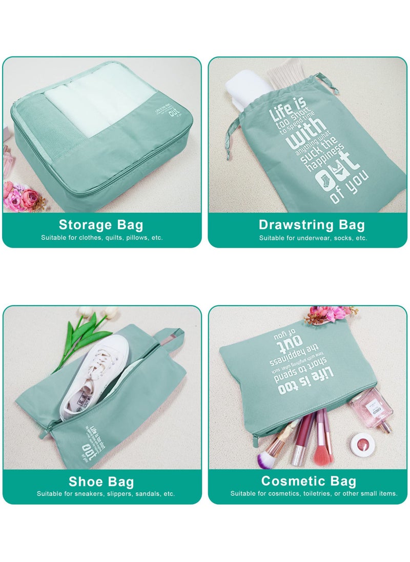 6-Piece Light Green Travel Packing Cube Set, Organize Suitcases with Style & Efficiency